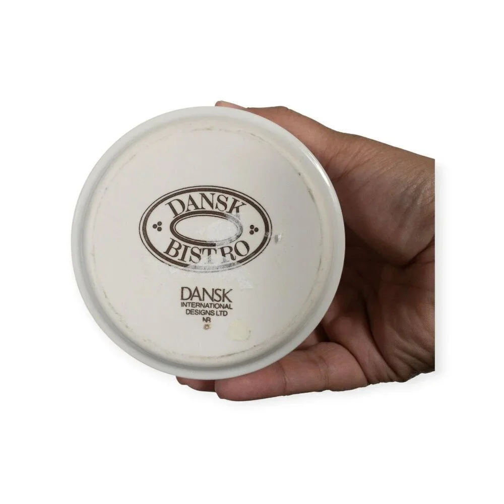 Dansk Bistro Ceramic Jelly Jar With Lid White & Blue Accents Vintage Kitchen Sto
